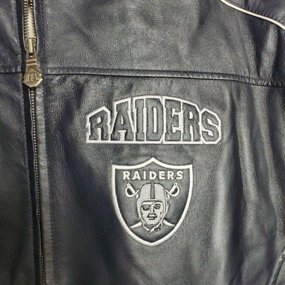 Carl Banks G-III Vtg Raiders Leather Varsity Jacket Rare Black/Silver Medium - Picture 14 of 16